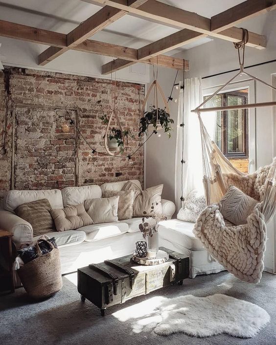 ambiente cosy cocooning con materiali naturale